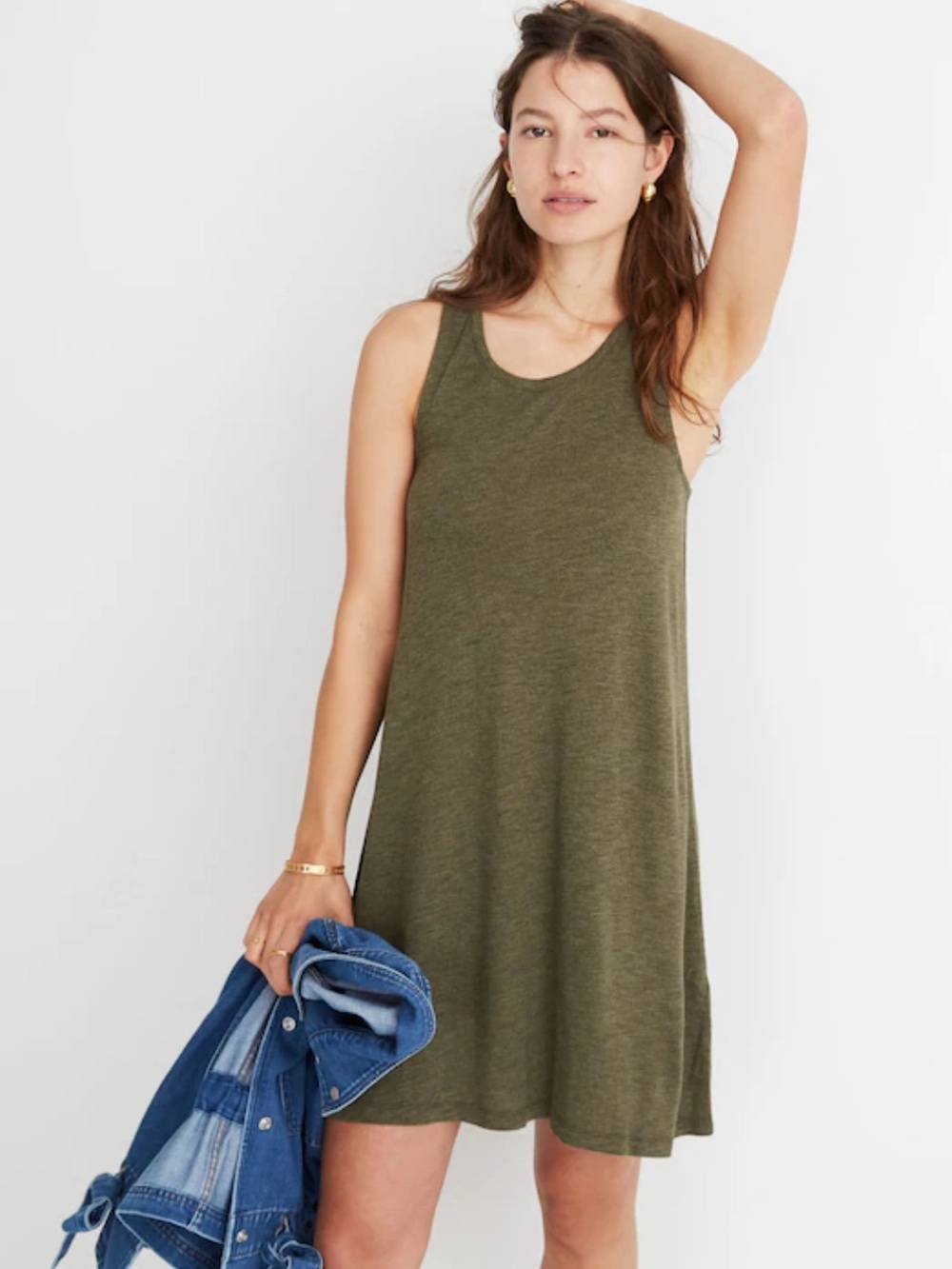 Madewell Highpoint Tank Dress in an olive green color Size L